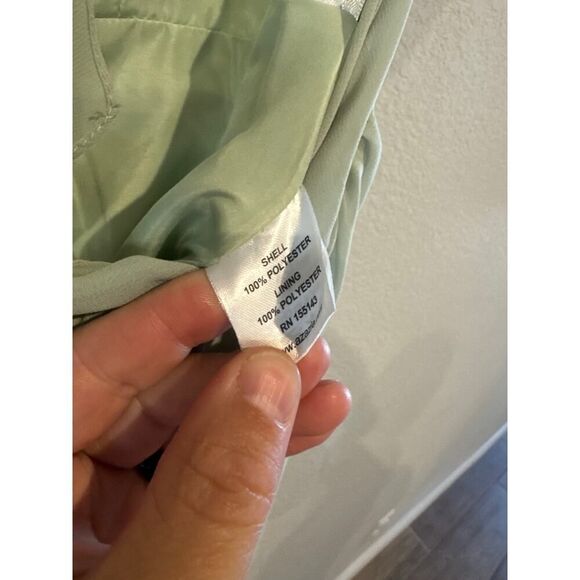 Azazie Womens Chiffon Spaghetti Strap Ruched Bodice A-Line Gown Sz A0 Sage Green - Picture 6 of 8